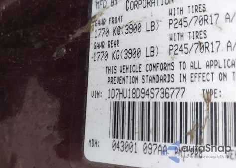 2004 Dodge Ram 1500 Slt/Laramie z USA, uszkodzony, nr VIN 1D7HU18D94S736777